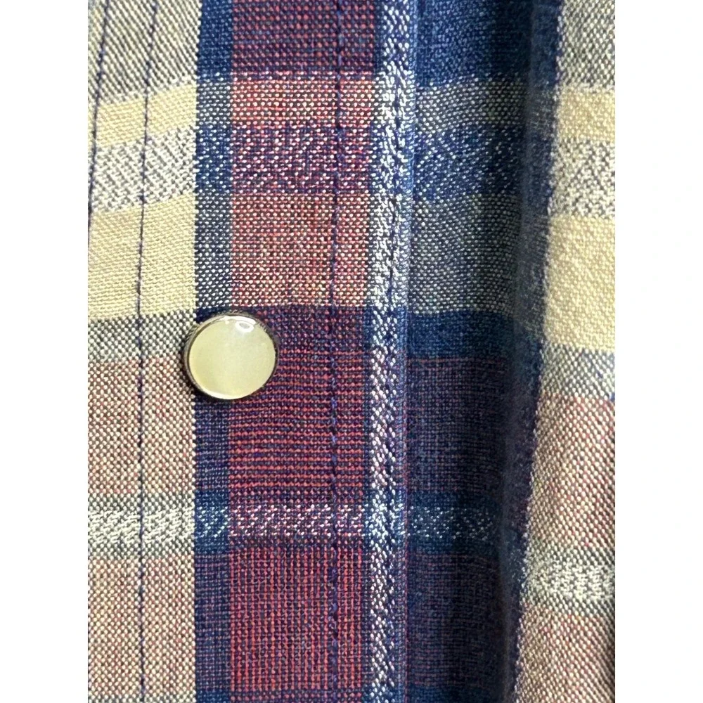 Wrangler Mens‎ Western Snap Shirt Plaid Long Sleeve Denim Collar Blue Red XXL